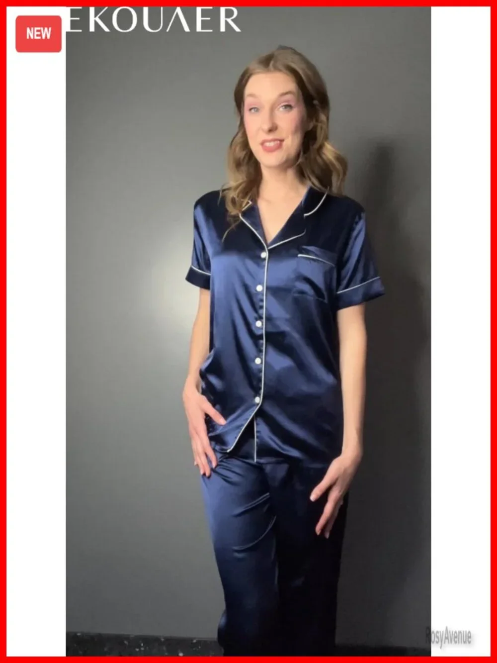 Satin Pajamas Set Women Short Sleeve Button Down Loungewear Pjs Set
